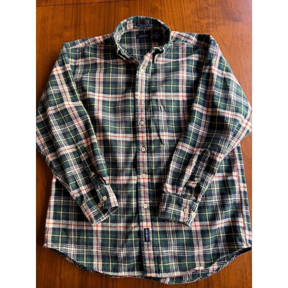 Gant Mens Brush Twill Plaid Flannel Button-Down Shirt Green & Red - Size M